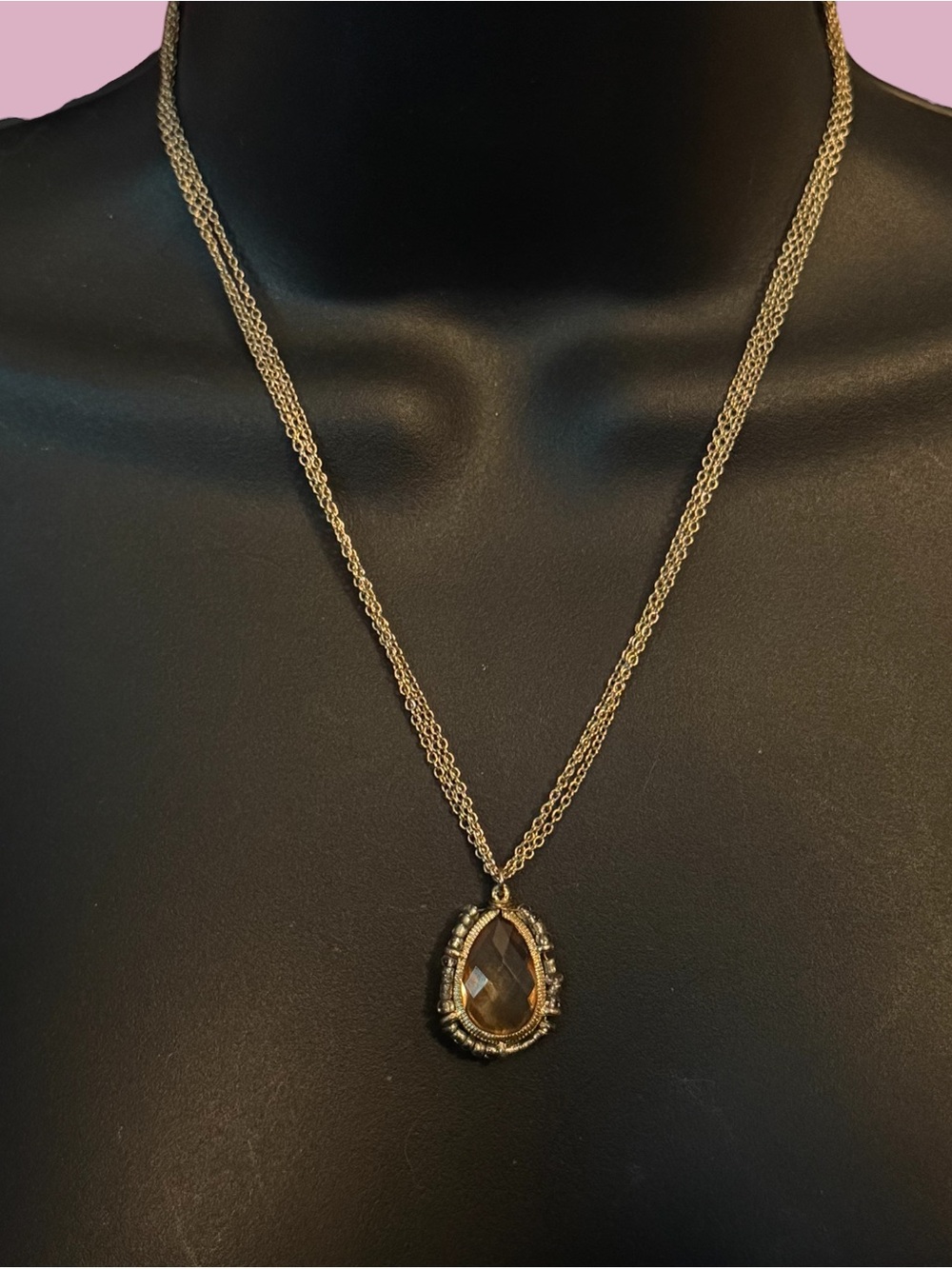 Dana Kellin for Target gold tone multi strand Citrine teardrop pendant necklace